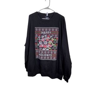 Disney Mickey Mouse Friends Happy Holidays Black Sweatshirt Mens 3XL